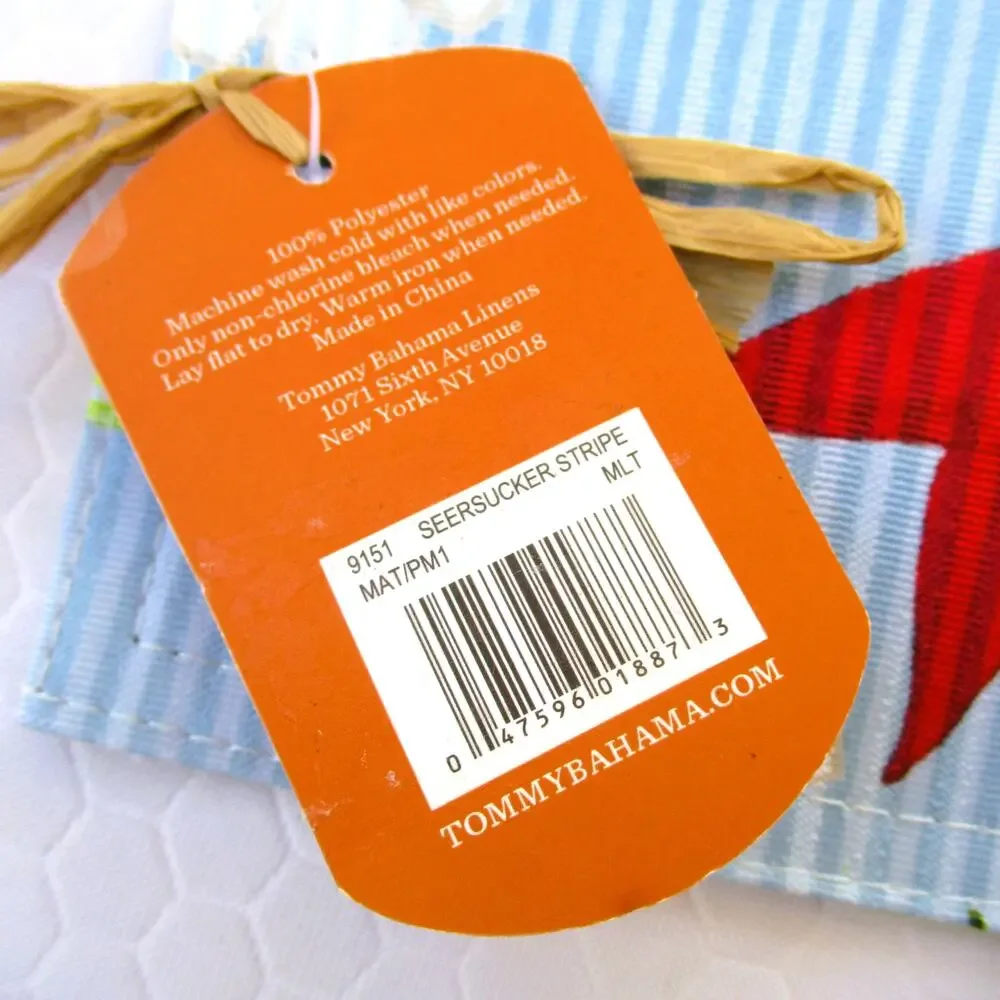 Nwt Set 4 TOMMY BAHAMA Seersucker Stripe Tropical Print Microfiber Placemats